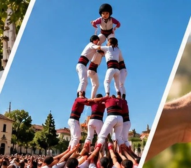 Castellers formando un pilar humano